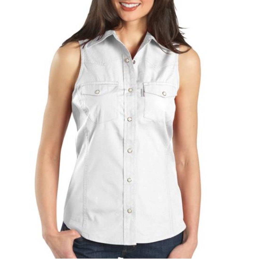 Carhartt Sleeveless Pearl Button Down Top - Baby Blue - Size XS